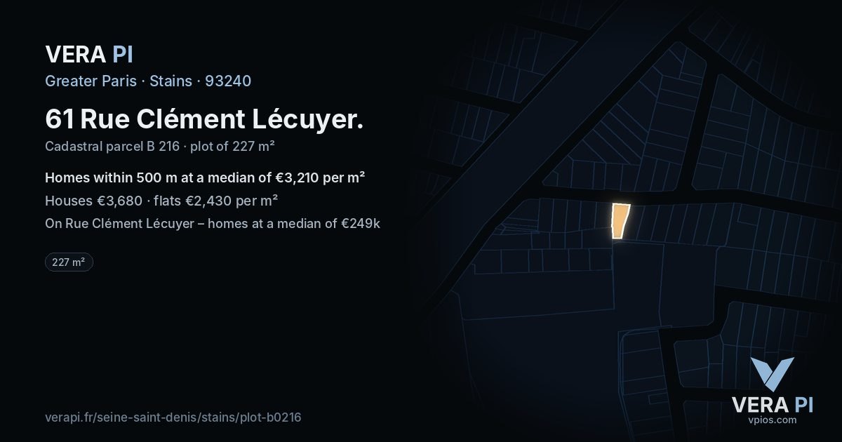 61 Rue Clément Lécuyer, Stains at night – the plot lit, the parcels around coloured by the prices near them