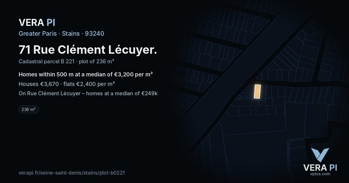 71 Rue Clément Lécuyer, Stains at night – the plot lit, the parcels around coloured by the prices near them