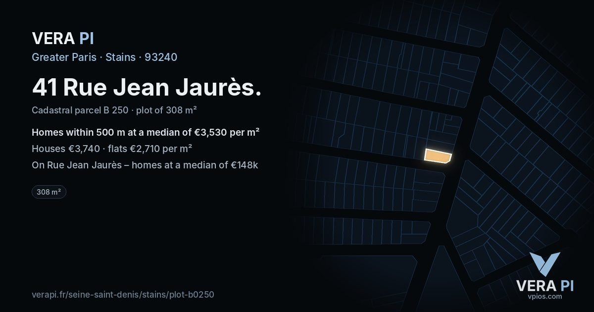 41 Rue Jean Jaurès, Stains at night – the plot lit, the parcels around coloured by the prices near them