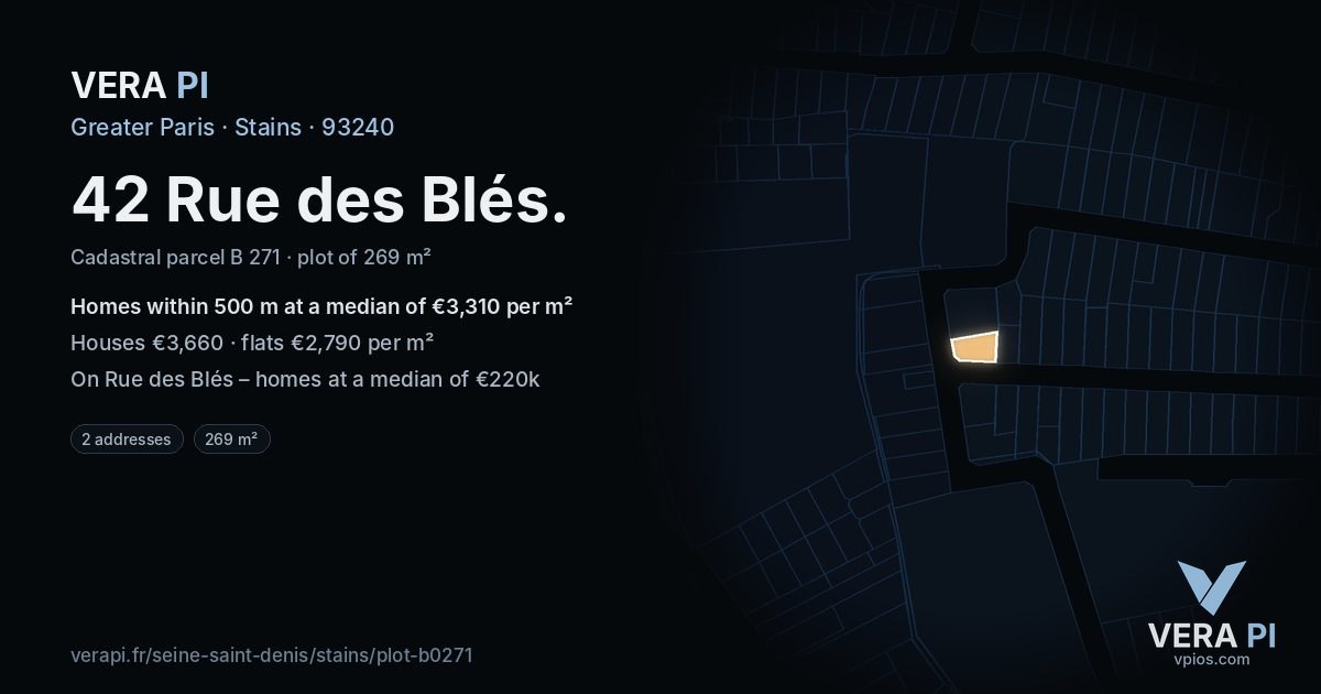42 Rue des Blés, Stains at night – the plot lit, the parcels around coloured by the prices near them