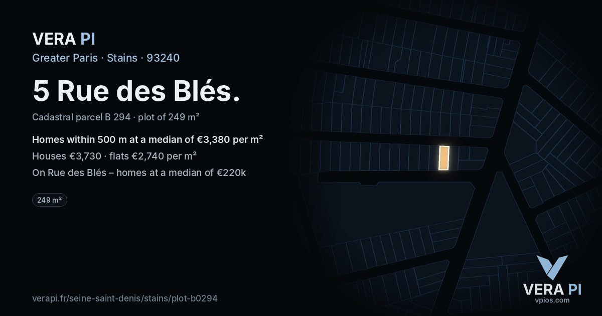 5 Rue des Blés, Stains at night – the plot lit, the parcels around coloured by the prices near them