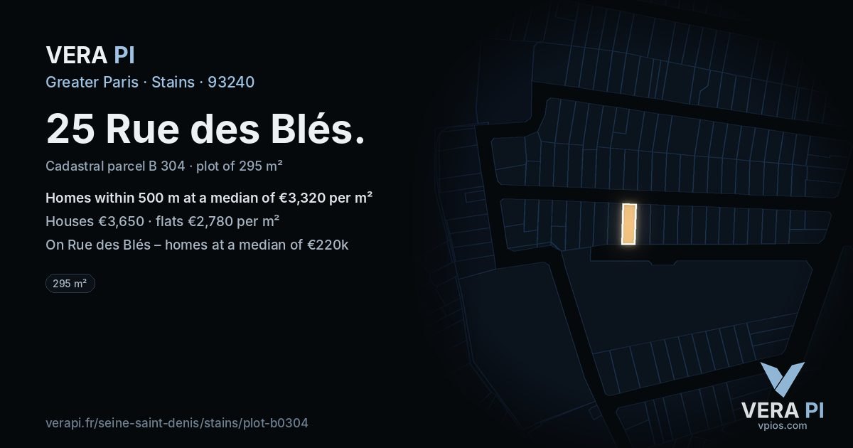 25 Rue des Blés, Stains at night – the plot lit, the parcels around coloured by the prices near them