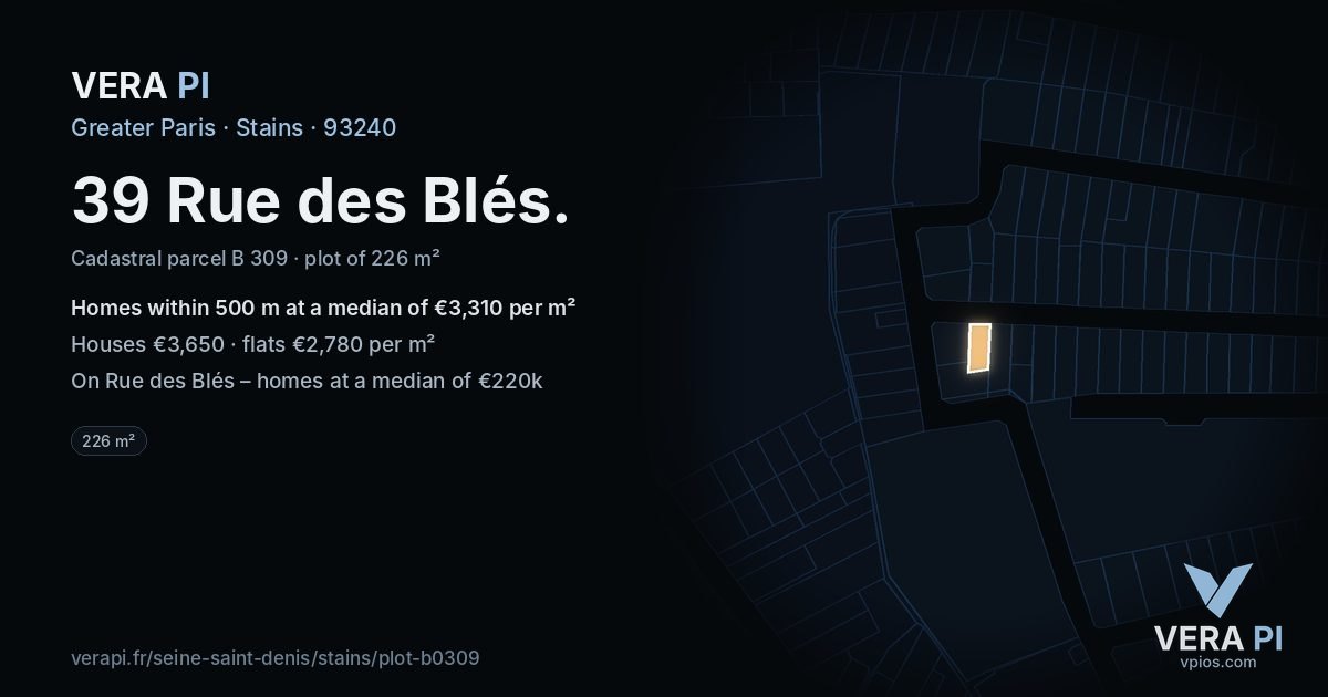 39 Rue des Blés, Stains at night – the plot lit, the parcels around coloured by the prices near them