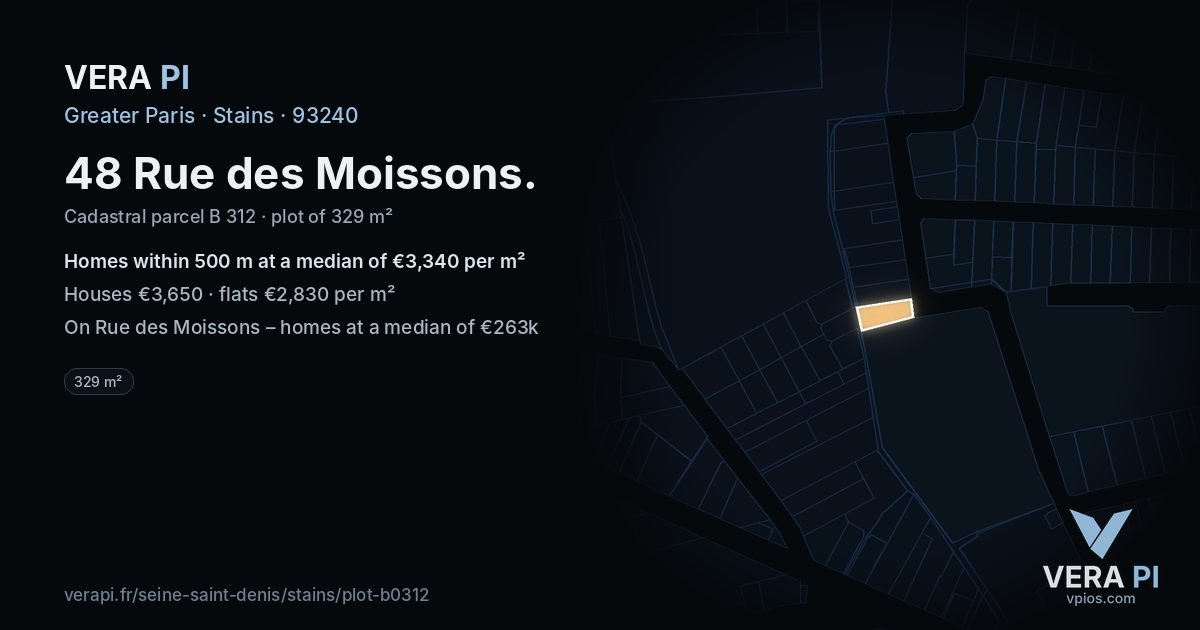 48 Rue des Moissons, Stains at night – the plot lit, the parcels around coloured by the prices near them