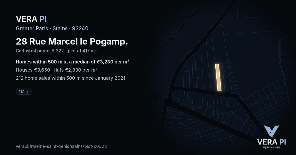 28 Rue Marcel le Pogamp, Stains at night – the plot lit, the parcels around coloured by the prices near them