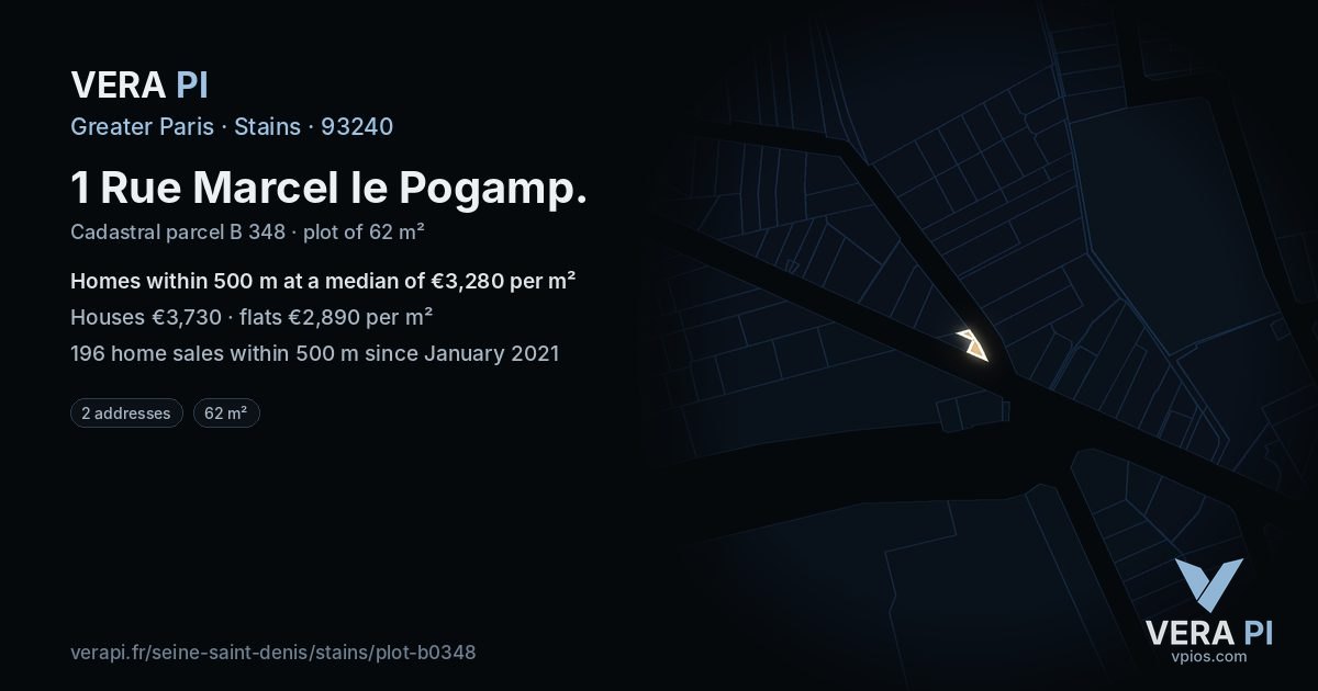 1 Rue Marcel le Pogamp, Stains at night – the plot lit, the parcels around coloured by the prices near them