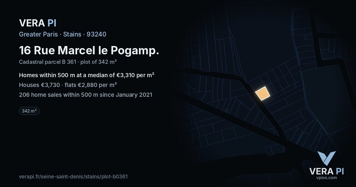 16 Rue Marcel le Pogamp, Stains at night – the plot lit, the parcels around coloured by the prices near them