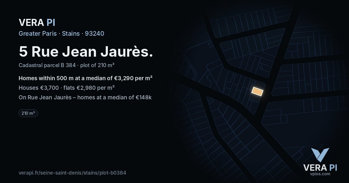 5 Rue Jean Jaurès, Stains at night – the plot lit, the parcels around coloured by the prices near them