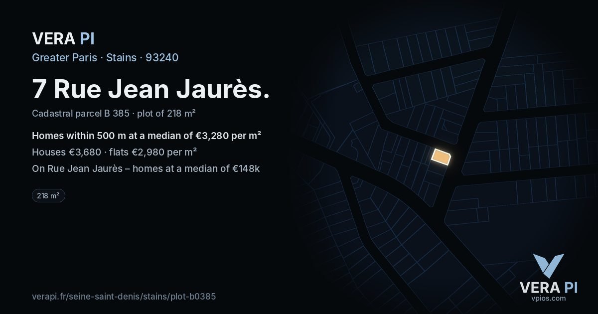 7 Rue Jean Jaurès, Stains at night – the plot lit, the parcels around coloured by the prices near them