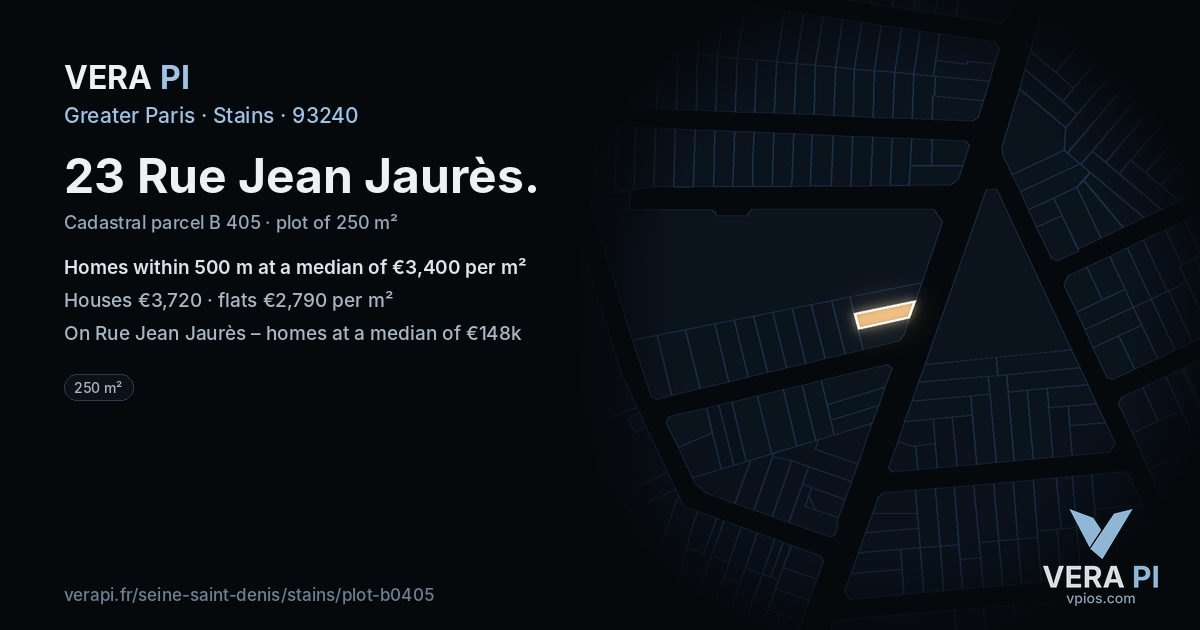 23 Rue Jean Jaurès, Stains at night – the plot lit, the parcels around coloured by the prices near them