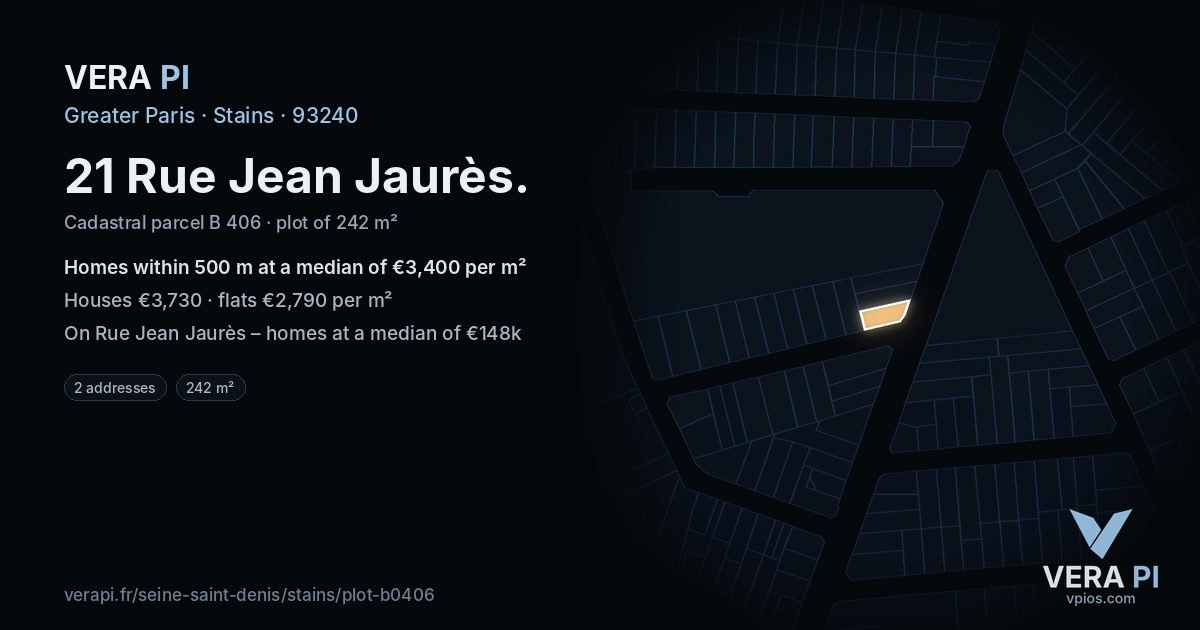 21 Rue Jean Jaurès, Stains at night – the plot lit, the parcels around coloured by the prices near them
