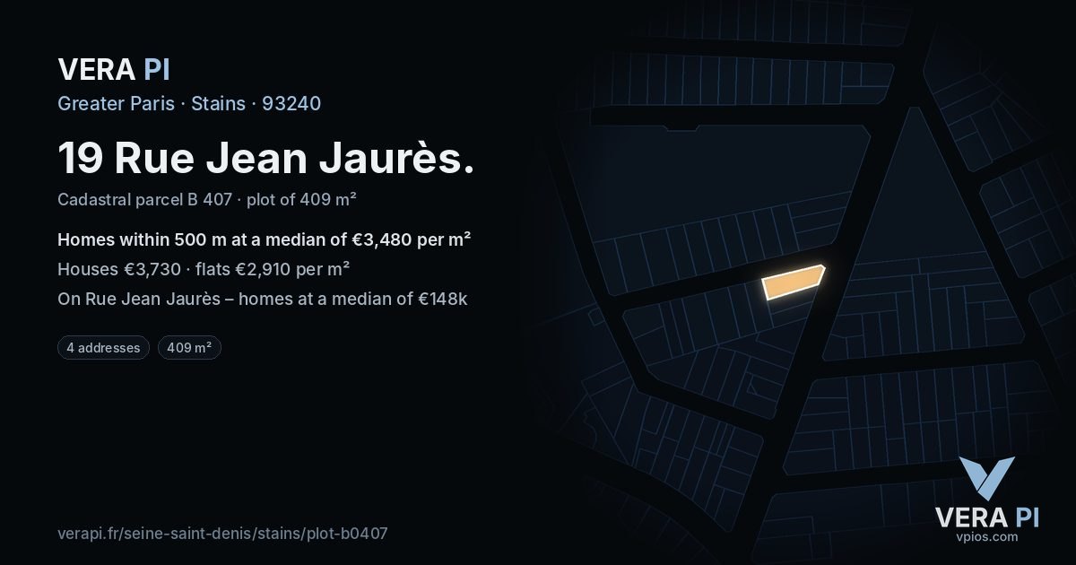 19 Rue Jean Jaurès, Stains at night – the plot lit, the parcels around coloured by the prices near them