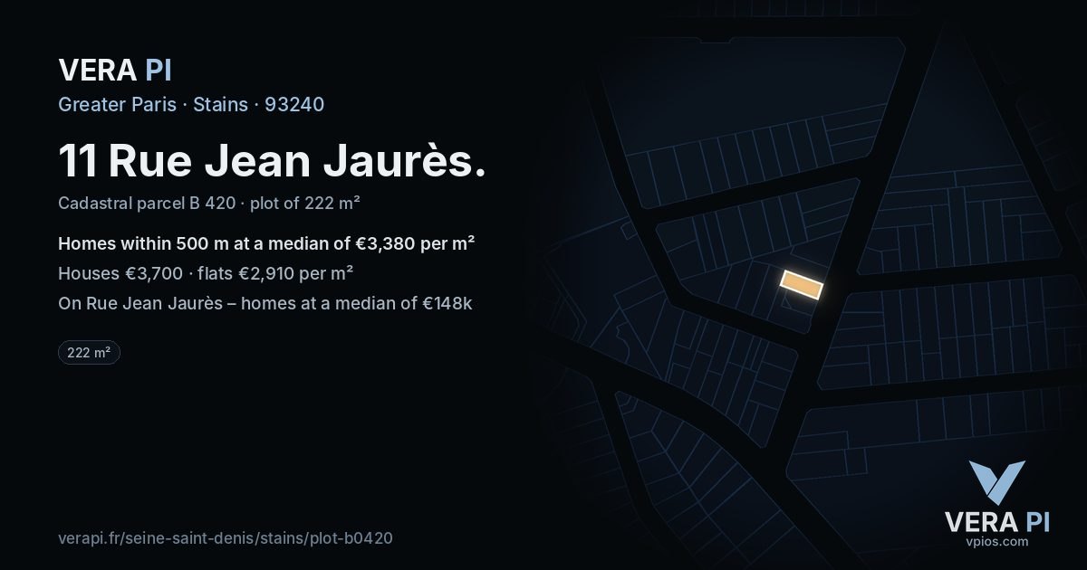 11 Rue Jean Jaurès, Stains at night – the plot lit, the parcels around coloured by the prices near them