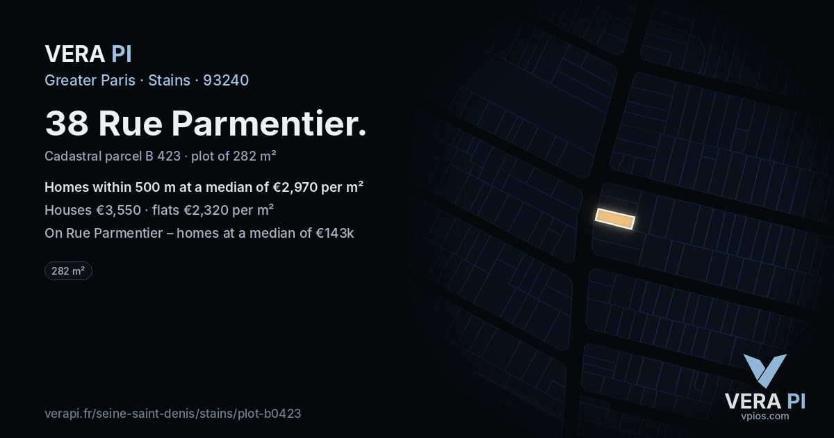 38 Rue Parmentier, Stains at night – the plot lit, the parcels around coloured by the prices near them