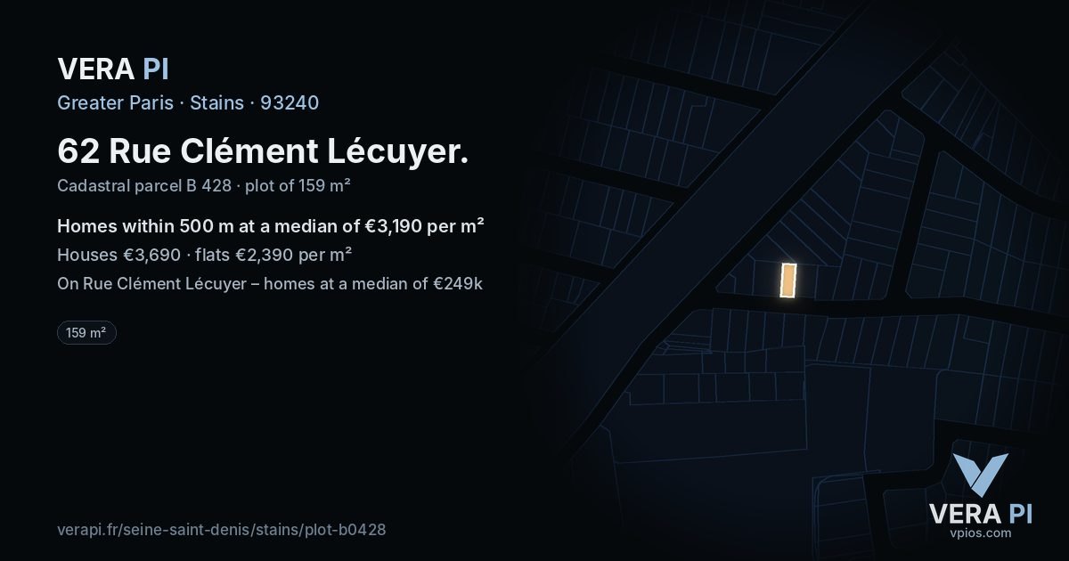 62 Rue Clément Lécuyer, Stains at night – the plot lit, the parcels around coloured by the prices near them
