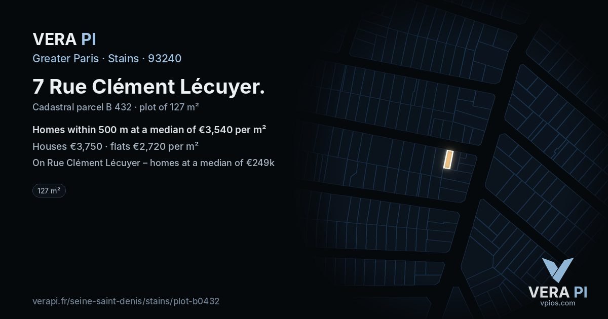 7 Rue Clément Lécuyer, Stains at night – the plot lit, the parcels around coloured by the prices near them
