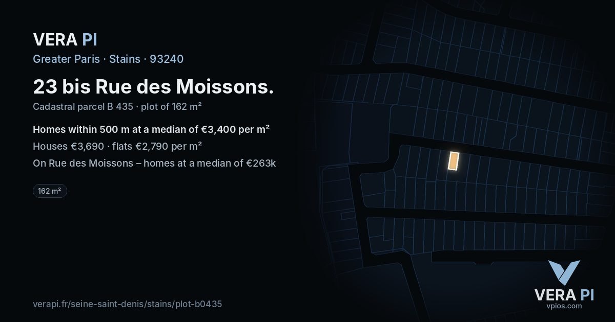 23 bis Rue des Moissons, Stains at night – the plot lit, the parcels around coloured by the prices near them