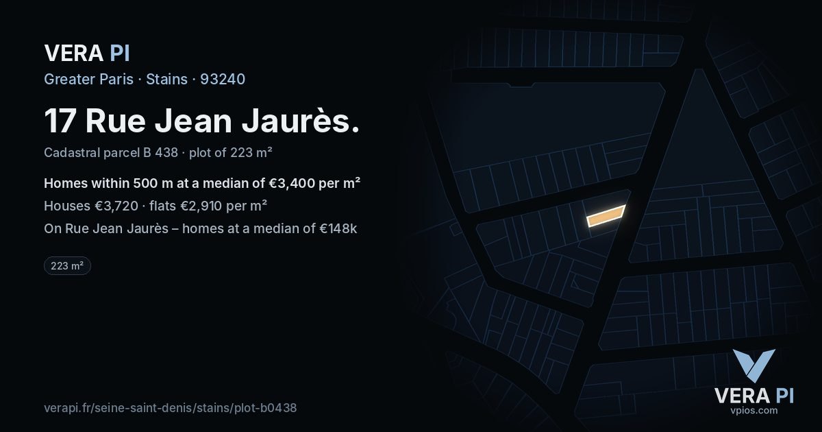17 Rue Jean Jaurès, Stains at night – the plot lit, the parcels around coloured by the prices near them
