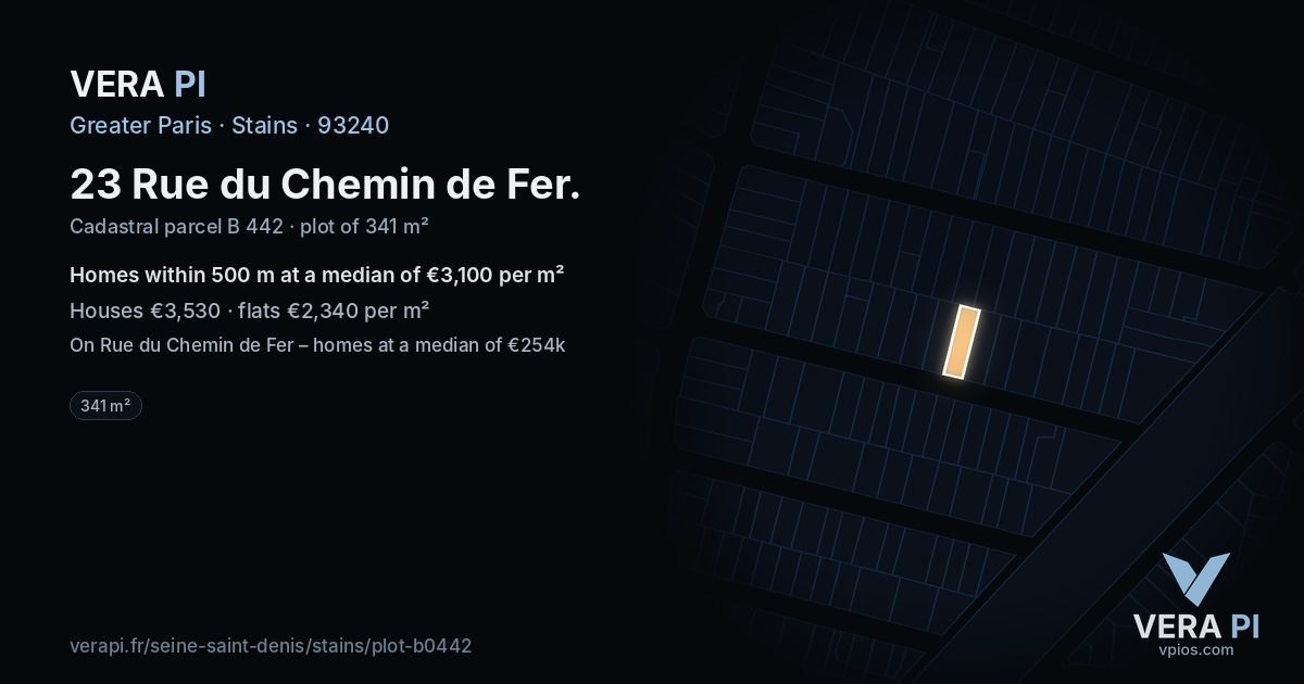 23 Rue du Chemin de Fer, Stains at night – the plot lit, the parcels around coloured by the prices near them
