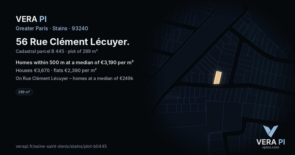 56 Rue Clément Lécuyer, Stains at night – the plot lit, the parcels around coloured by the prices near them