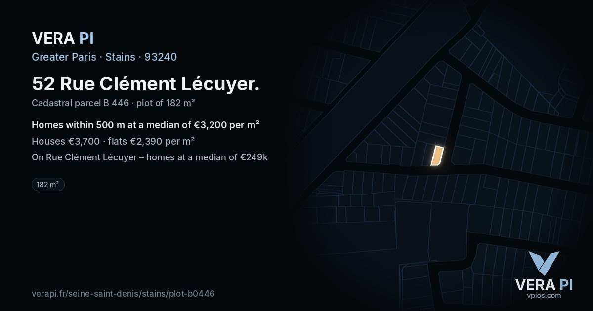 52 Rue Clément Lécuyer, Stains at night – the plot lit, the parcels around coloured by the prices near them