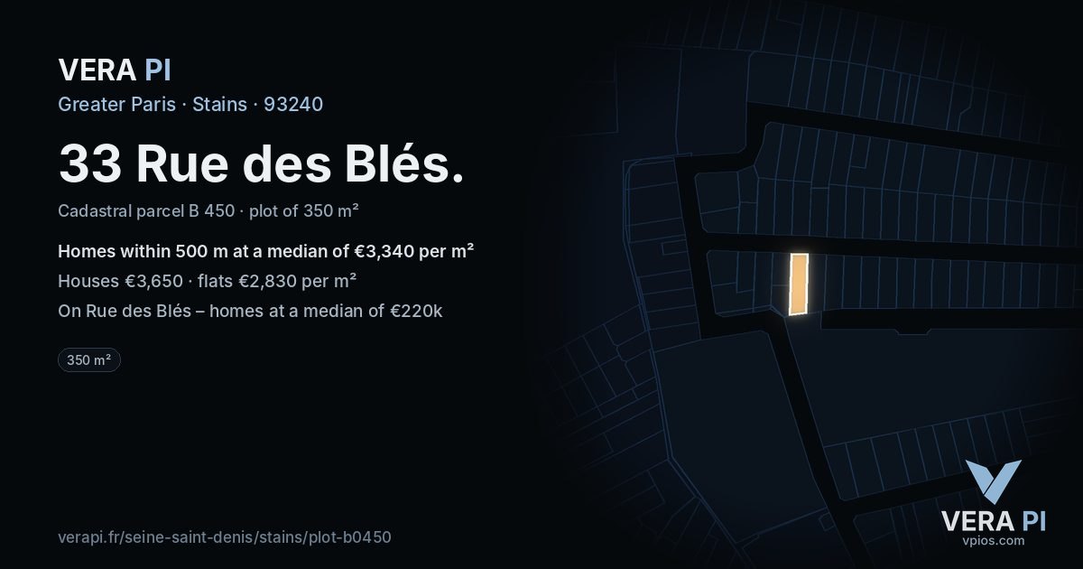 33 Rue des Blés, Stains at night – the plot lit, the parcels around coloured by the prices near them