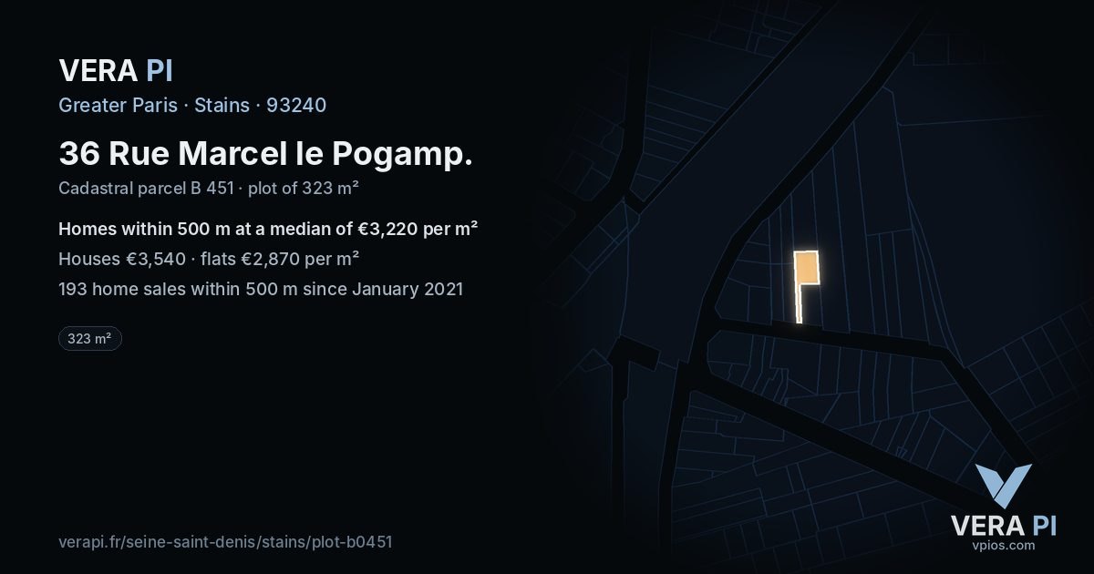 36 Rue Marcel le Pogamp, Stains at night – the plot lit, the parcels around coloured by the prices near them