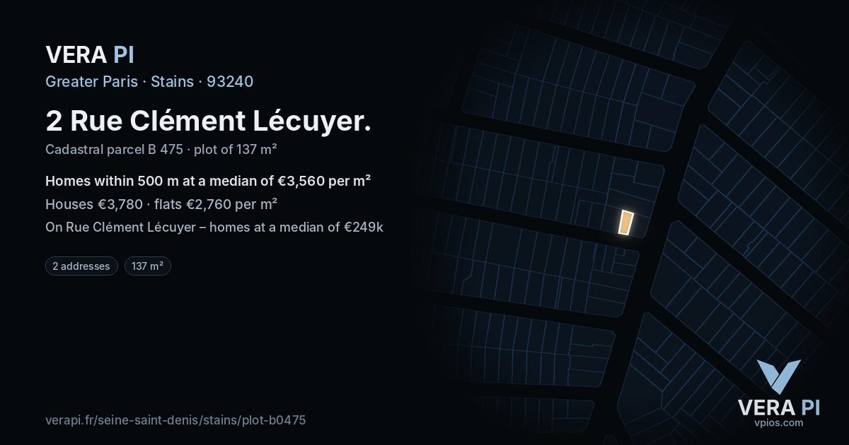 2 Rue Clément Lécuyer, Stains at night – the plot lit, the parcels around coloured by the prices near them