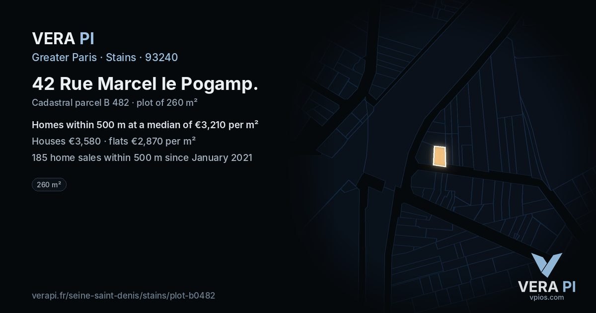 42 Rue Marcel le Pogamp, Stains at night – the plot lit, the parcels around coloured by the prices near them