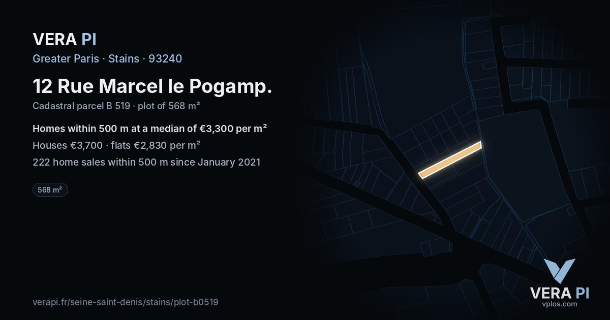 12 Rue Marcel le Pogamp, Stains at night – the plot lit, the parcels around coloured by the prices near them