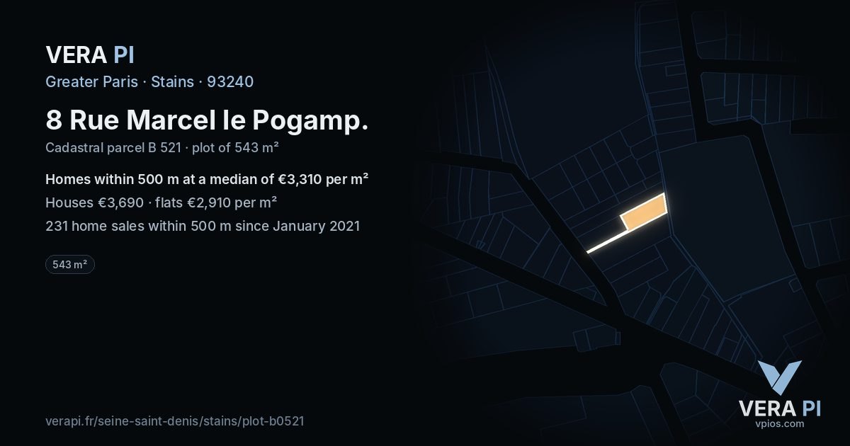 8 Rue Marcel le Pogamp, Stains at night – the plot lit, the parcels around coloured by the prices near them