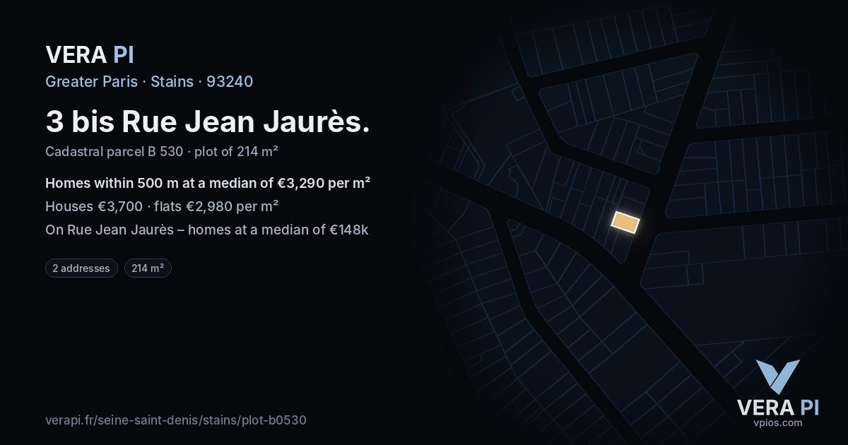 3 bis Rue Jean Jaurès, Stains at night – the plot lit, the parcels around coloured by the prices near them