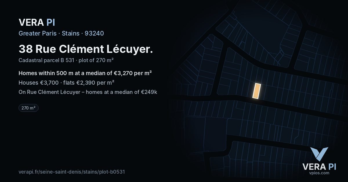 38 Rue Clément Lécuyer, Stains at night – the plot lit, the parcels around coloured by the prices near them
