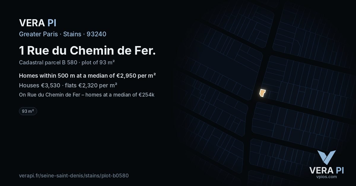 1 Rue du Chemin de Fer, Stains at night – the plot lit, the parcels around coloured by the prices near them