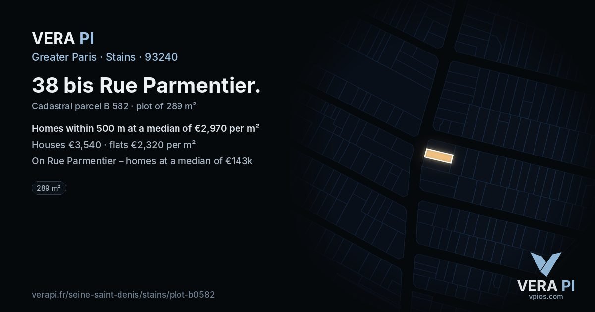 38 bis Rue Parmentier, Stains at night – the plot lit, the parcels around coloured by the prices near them