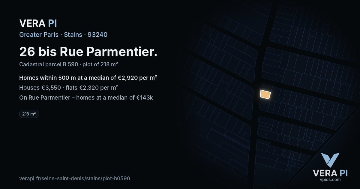 26 bis Rue Parmentier, Stains at night – the plot lit, the parcels around coloured by the prices near them