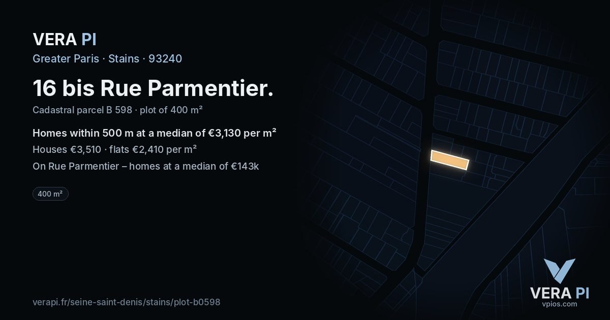 16 bis Rue Parmentier, Stains at night – the plot lit, the parcels around coloured by the prices near them