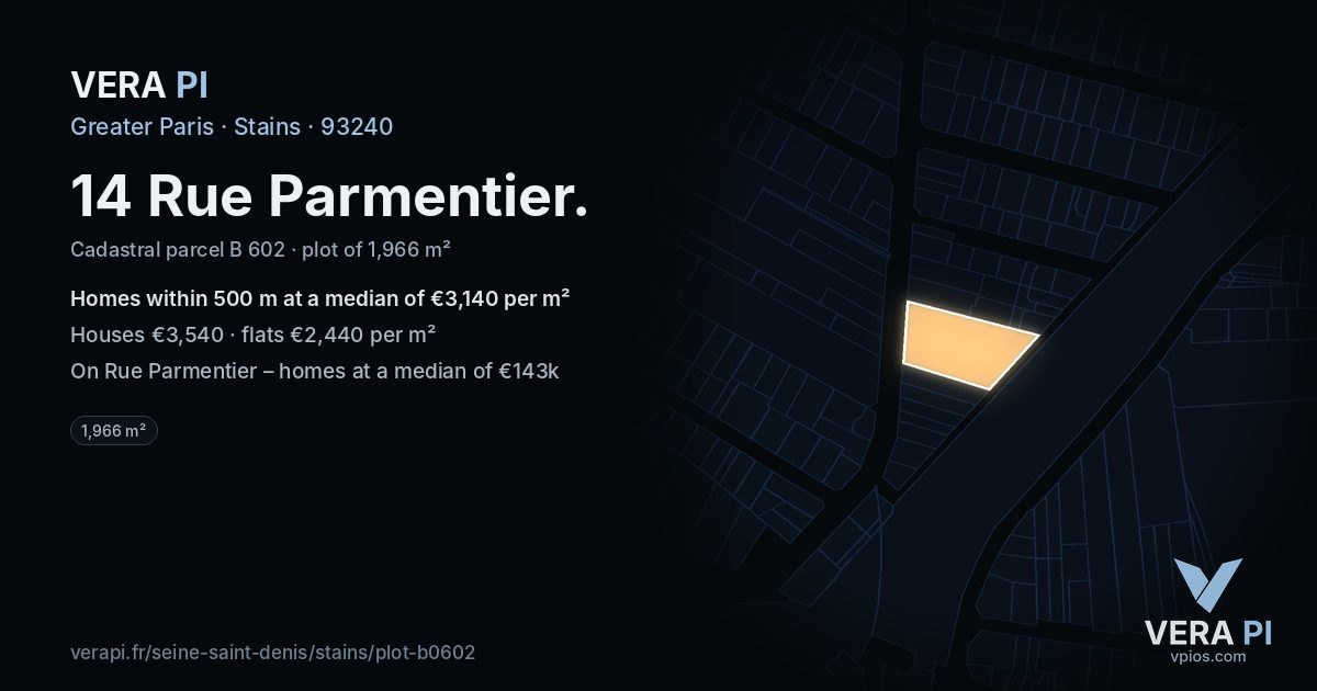 14 Rue Parmentier, Stains at night – the plot lit, the parcels around coloured by the prices near them