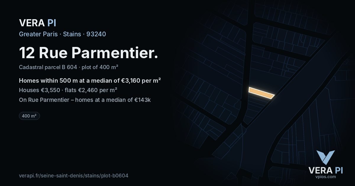 12 Rue Parmentier, Stains at night – the plot lit, the parcels around coloured by the prices near them
