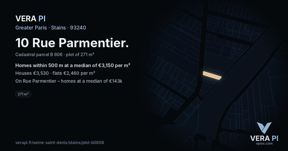 10 Rue Parmentier, Stains at night – the plot lit, the parcels around coloured by the prices near them