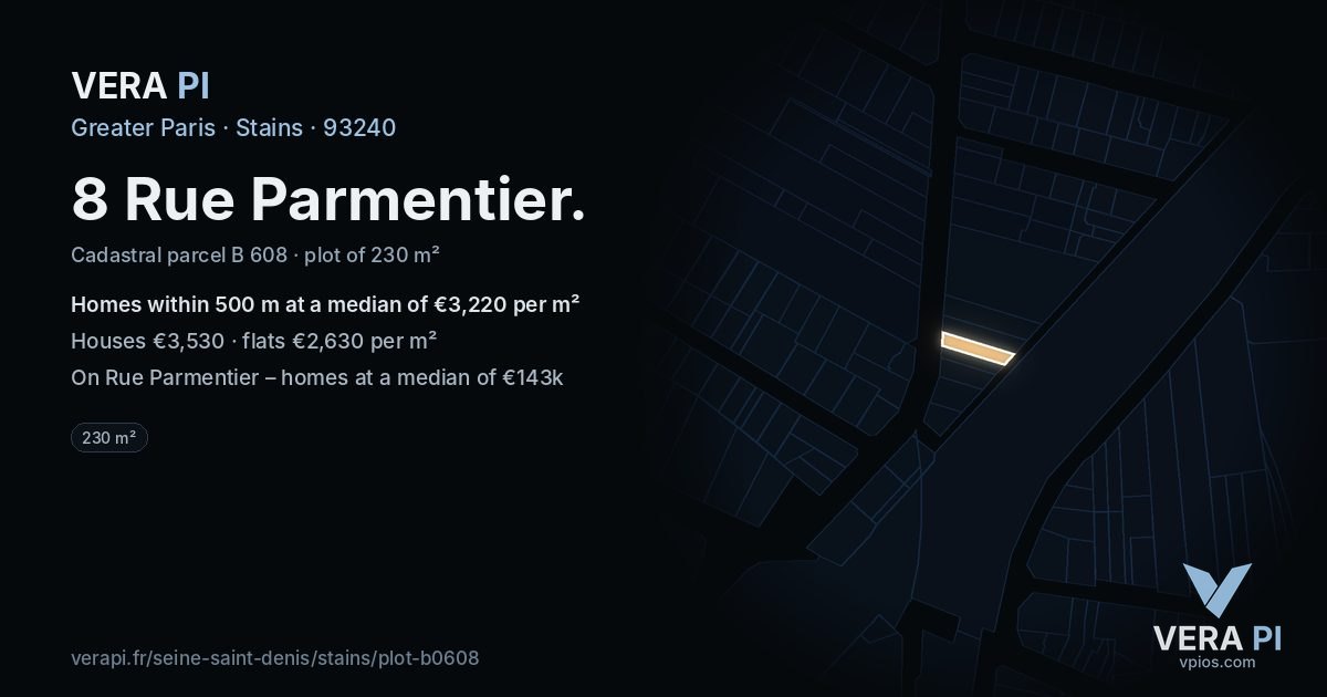 8 Rue Parmentier, Stains at night – the plot lit, the parcels around coloured by the prices near them