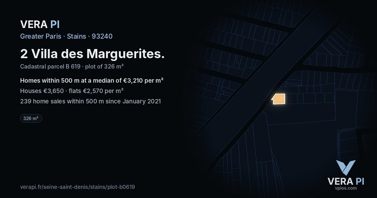 2 Villa des Marguerites, Stains at night – the plot lit, the parcels around coloured by the prices near them