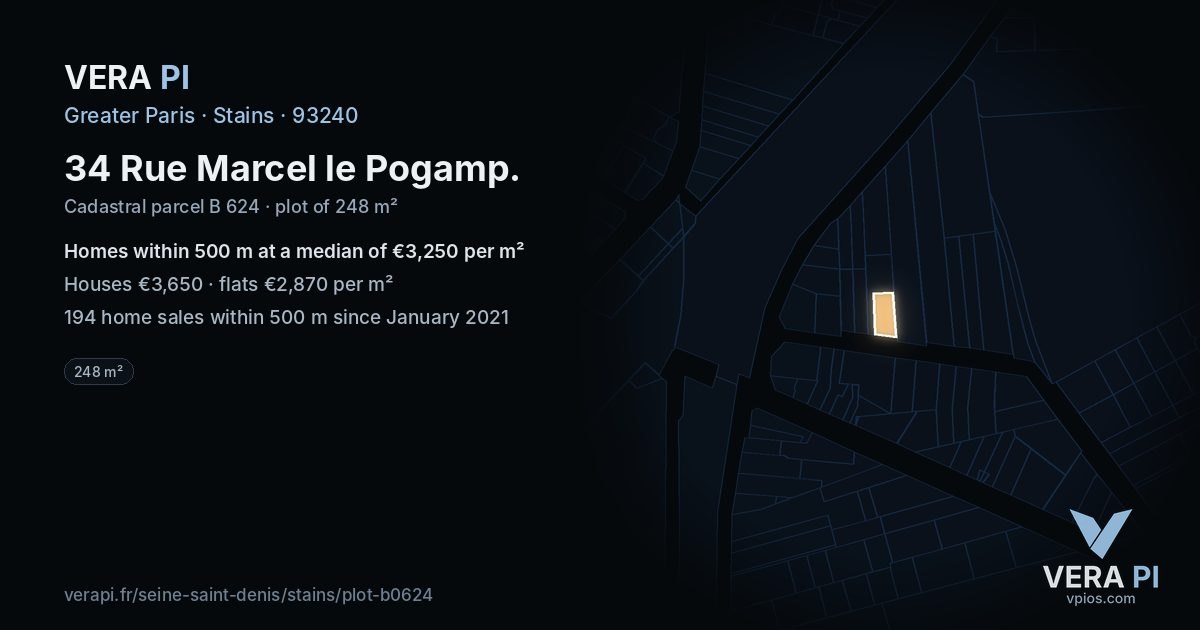 34 Rue Marcel le Pogamp, Stains at night – the plot lit, the parcels around coloured by the prices near them