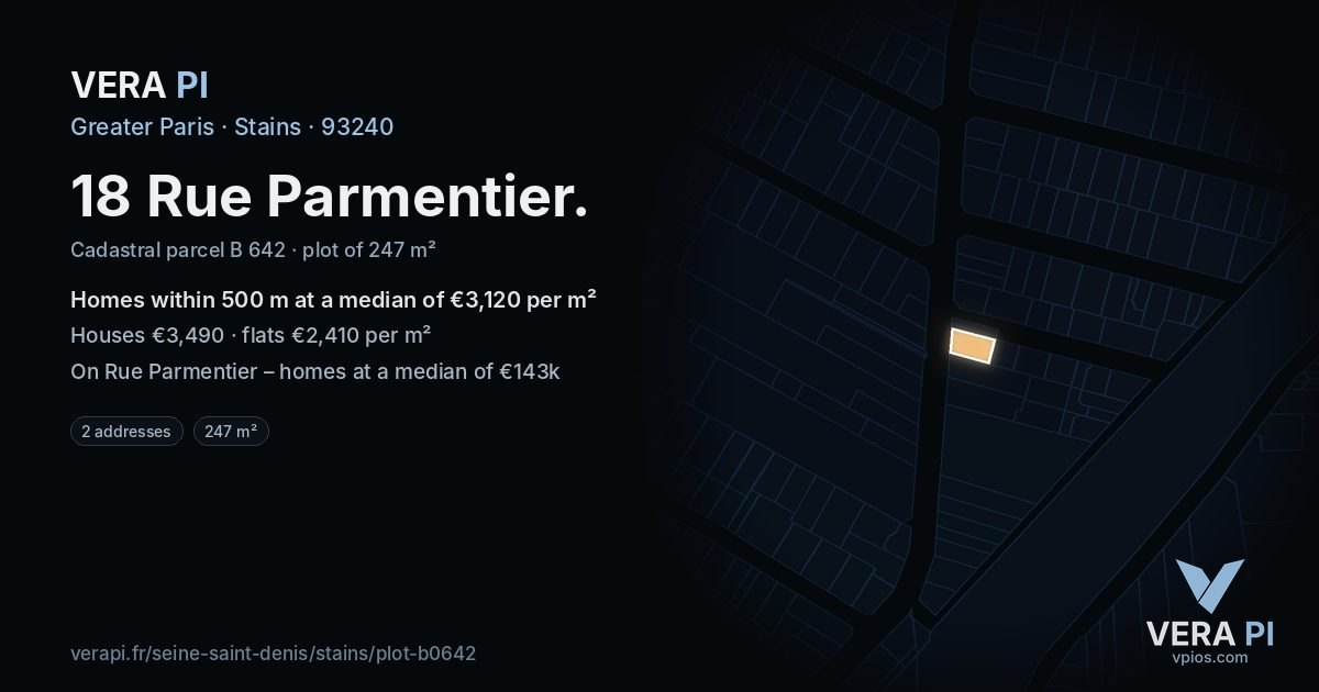 18 Rue Parmentier, Stains at night – the plot lit, the parcels around coloured by the prices near them