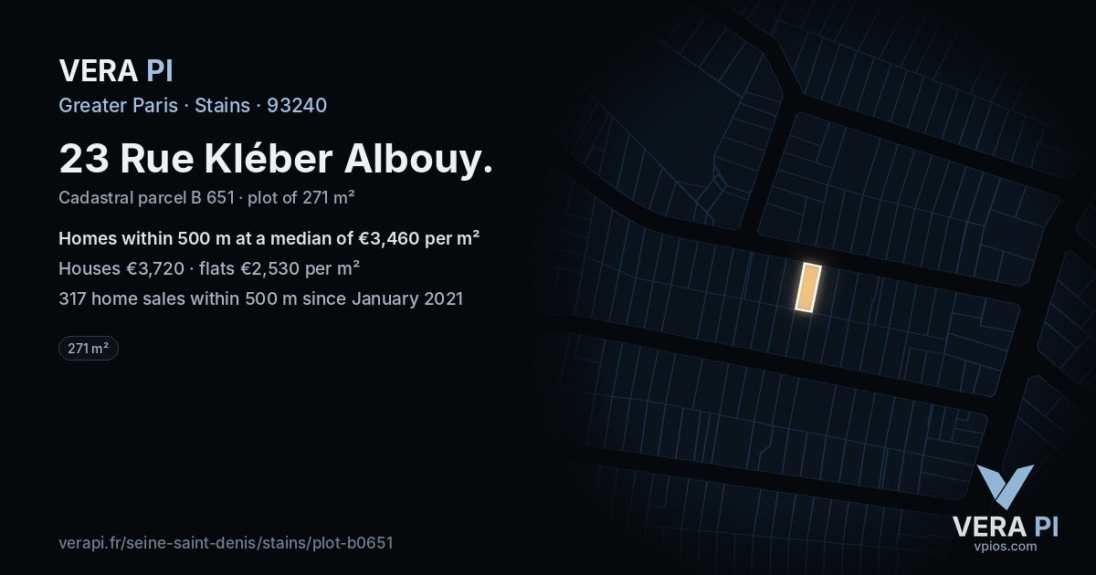 23 Rue Kléber Albouy, Stains at night – the plot lit, the parcels around coloured by the prices near them