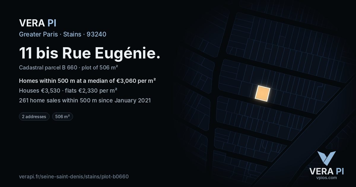 11 bis Rue Eugénie, Stains at night – the plot lit, the parcels around coloured by the prices near them