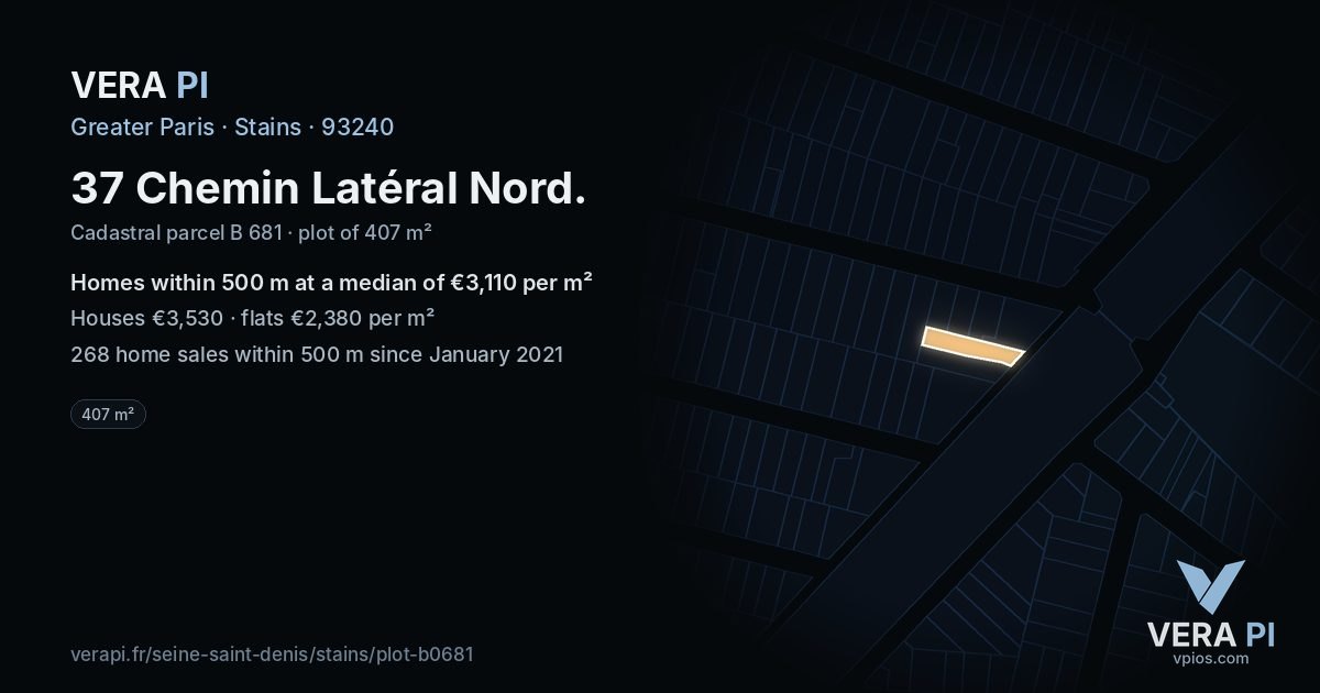 37 Chemin Latéral Nord, Stains at night – the plot lit, the parcels around coloured by the prices near them