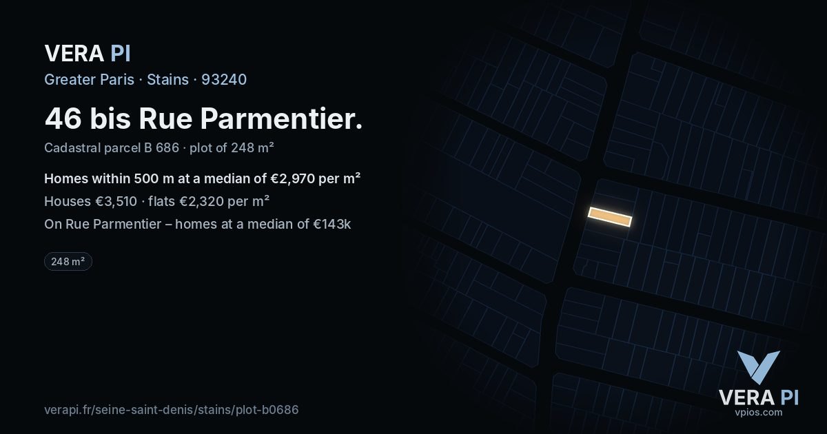 46 bis Rue Parmentier, Stains at night – the plot lit, the parcels around coloured by the prices near them
