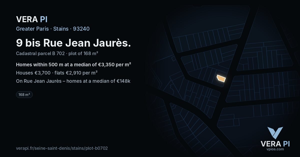 9 bis Rue Jean Jaurès, Stains at night – the plot lit, the parcels around coloured by the prices near them