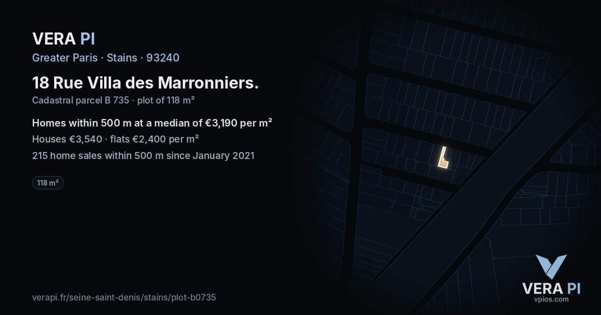 18 Rue Villa des Marronniers, Stains at night – the plot lit, the parcels around coloured by the prices near them
